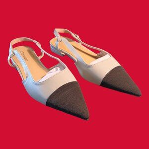 New C. Paravano Pointed Toe Slingback Gray and Black Flats (Size EU 36)